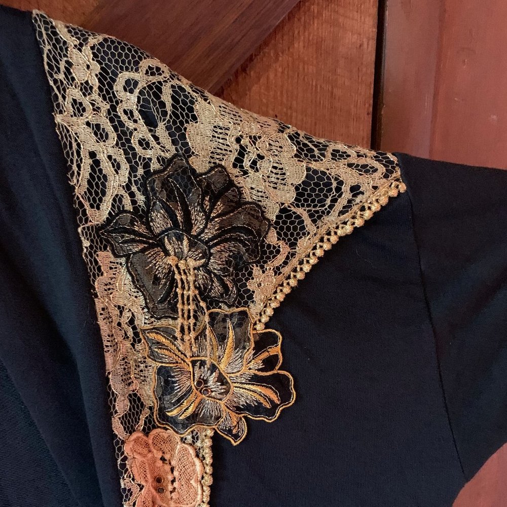 Long Black Gold Lace Asymmetrical Duster Jacket